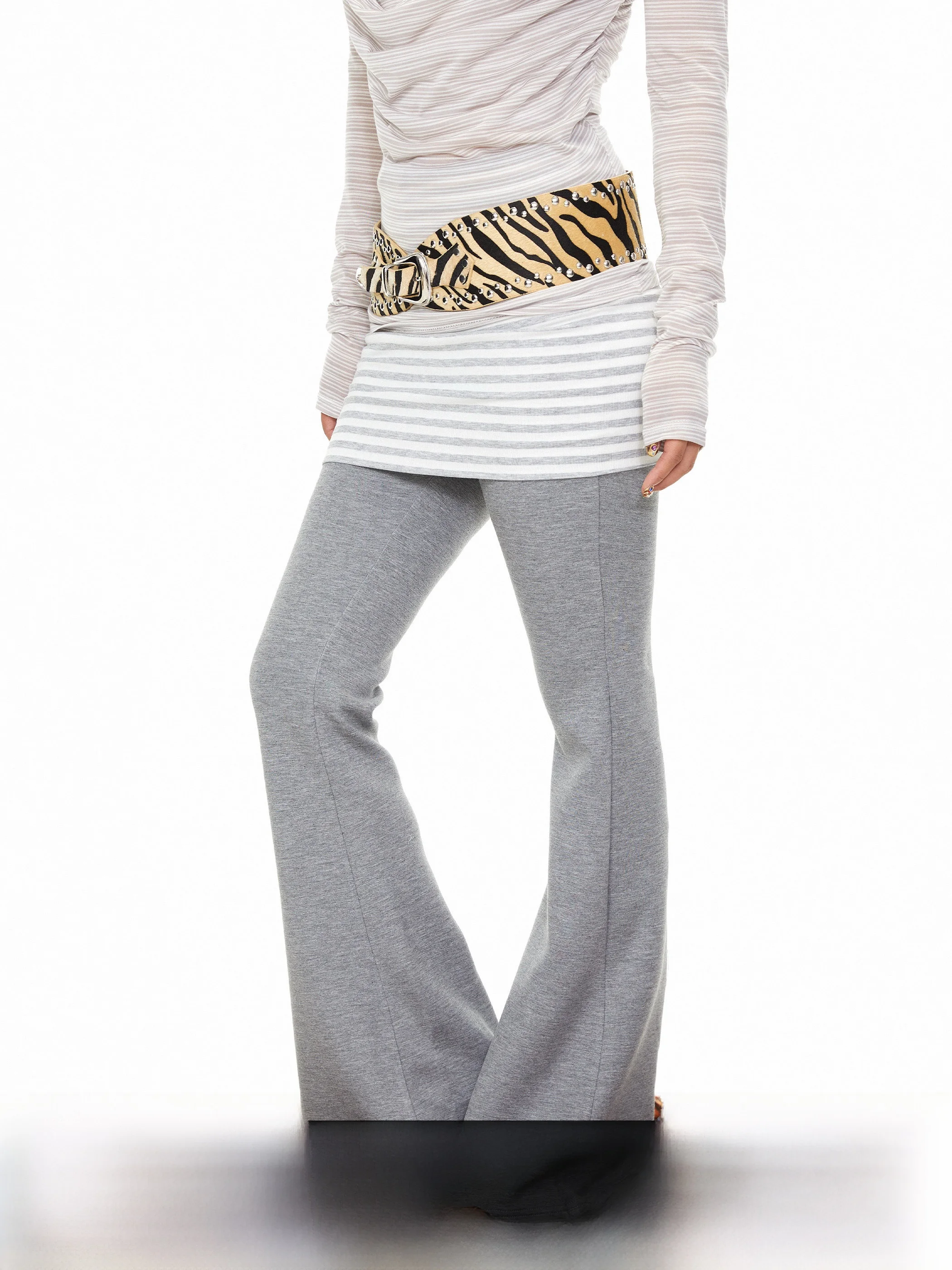 Blackbb Striped Waist Two-Piece Casual Pants Women's Slimming Bell Bottoms Autumn American Hot Girl Long Pants Casual Style