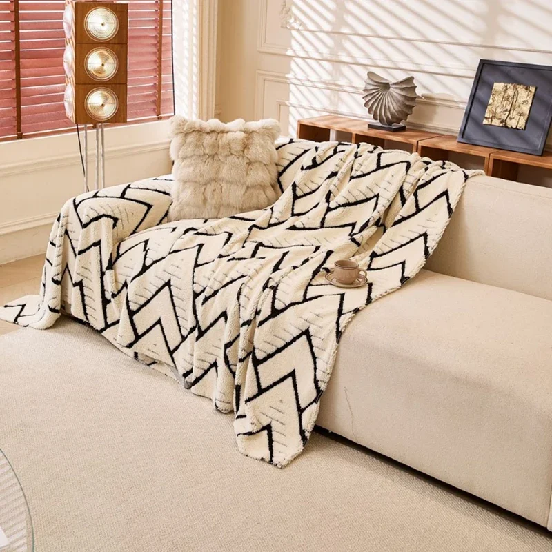 Chenille Striped Sofa Cover, Minimalist Neutral, All-Season, Fringe Trim, Machine Washable Couch Protector for Living Decor