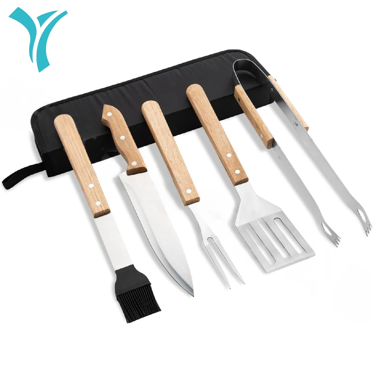 

5 PCS Multifunctional BBQ Grill Tool Set, with Carry Bag,Wooden Handles,Griddle Accessories Set for Outdoor Camping Grilling