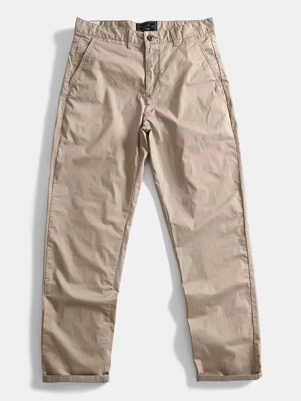 

New Men's Casual Cotton Pants Spring Autumn Waed Pure Color Straight Leg Multifunctional Slimming Nine Points Trendy Trousers