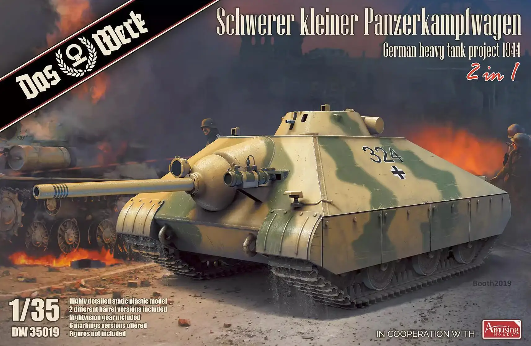 DAS WERK DW35019 1/35 Scale Schwerer kleiner Panzerkampfwagen German Heavy Tank Project 1944 (2 in 1) Model Kit