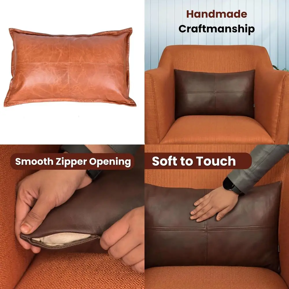 

Lambskin Leather Pillow Cover - 100% Genuine Leather Sofa Cushion Case - Elegant Throw Covers for Living Room and Bedroom Decor