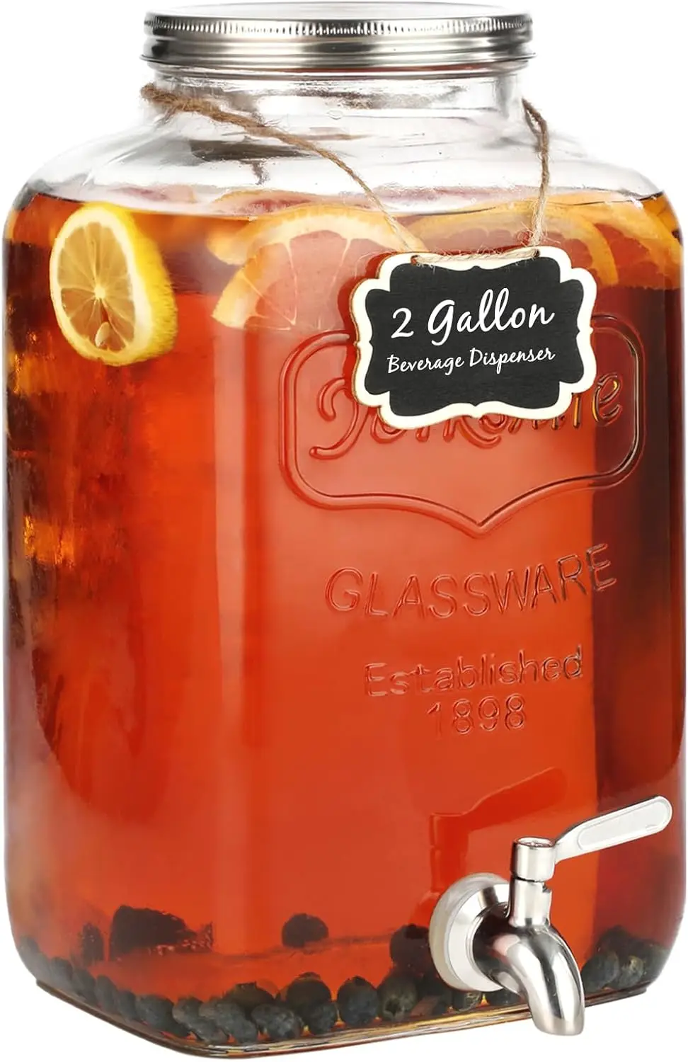 

2 Gallon Glass Drink Dispenser with Stainless Steel Leakproof Spigot for Parties and Everyday Use