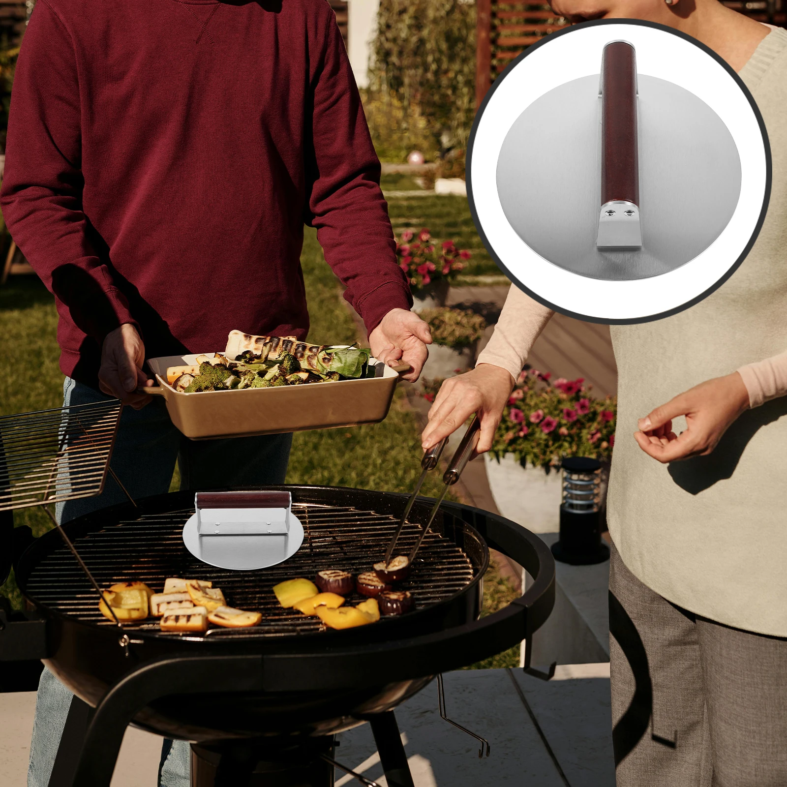 

Sturdy Stainless Steel Burger Press Household Meat Patty Maker Easy Clean Durable Wooden Handle Smasher Presser Kitchen Gadget
