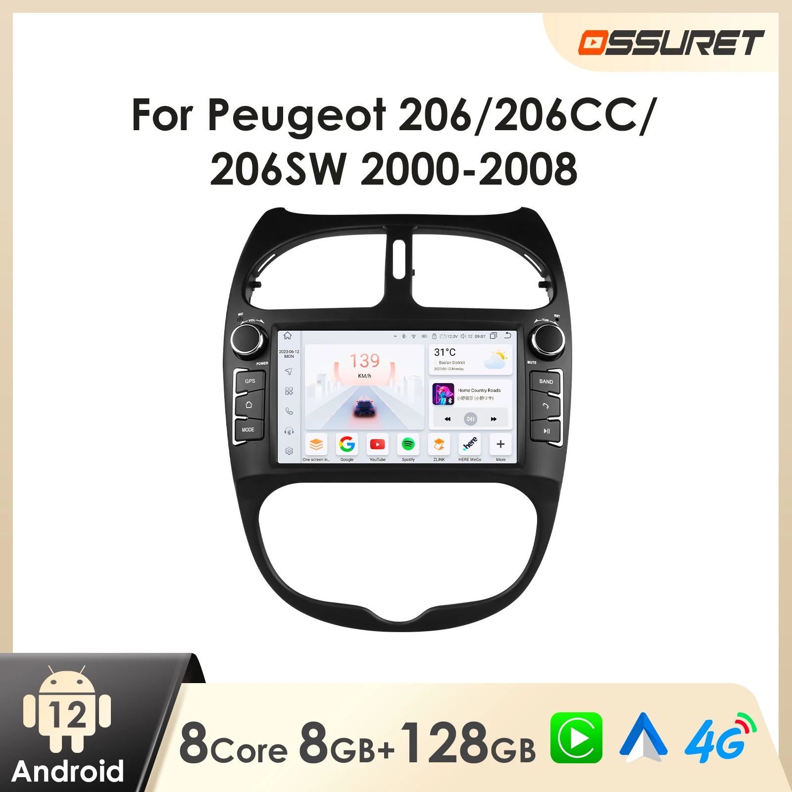 Android Car Radio for PEUGEOT 206 206CC 206SW 2000-2008 Android Auto Multimedia Car GPS Carplay 7862 Intelligent Screen Player