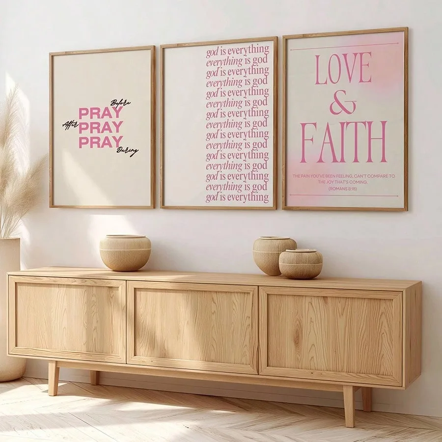 Pink Modern Christian Wall Art Picture Bible Verse Artwork Scripture Prints Canvas Paintings  Living Room or Office Wall Decor