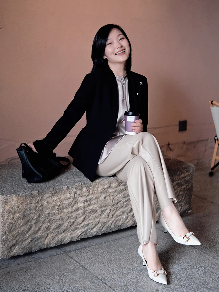 

Ele Pure Color Tailored Suit Women's Faion Design Slim Fit Waist-Cinching Versatile Sle Casual Long Sve Coat
