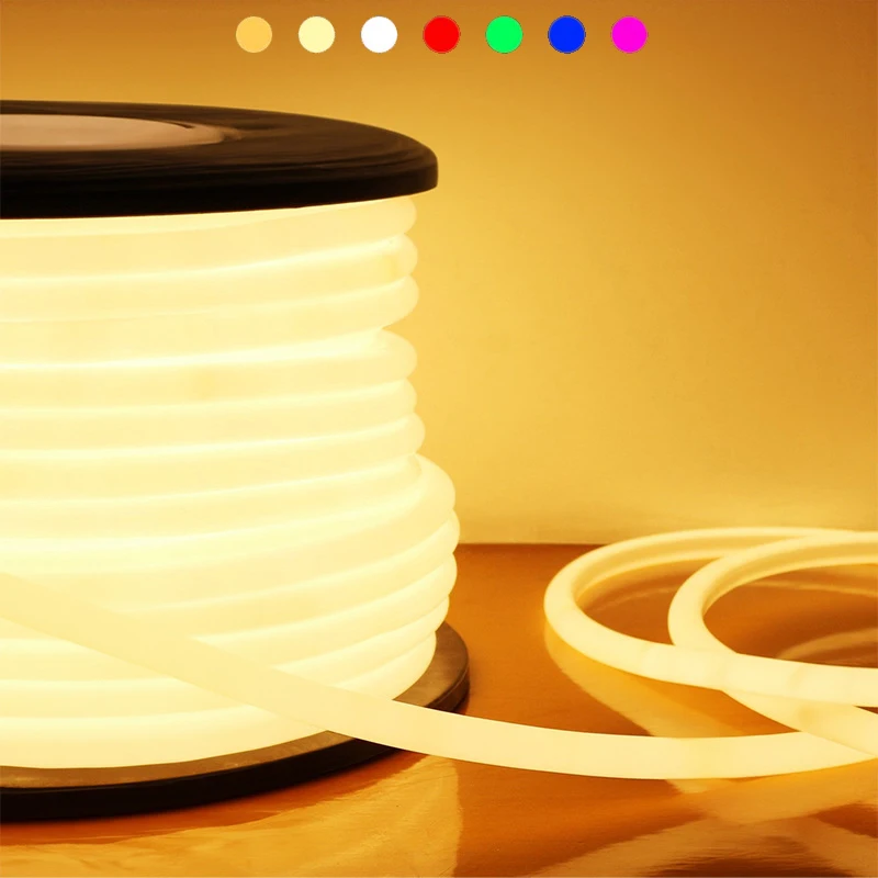 

Round LED Neon Light Tube 220V Led Strip Lights 120leds/m Flexible Tape IP67 Waterproof Warm/Natural/White/Red/Green/Blue/Pink