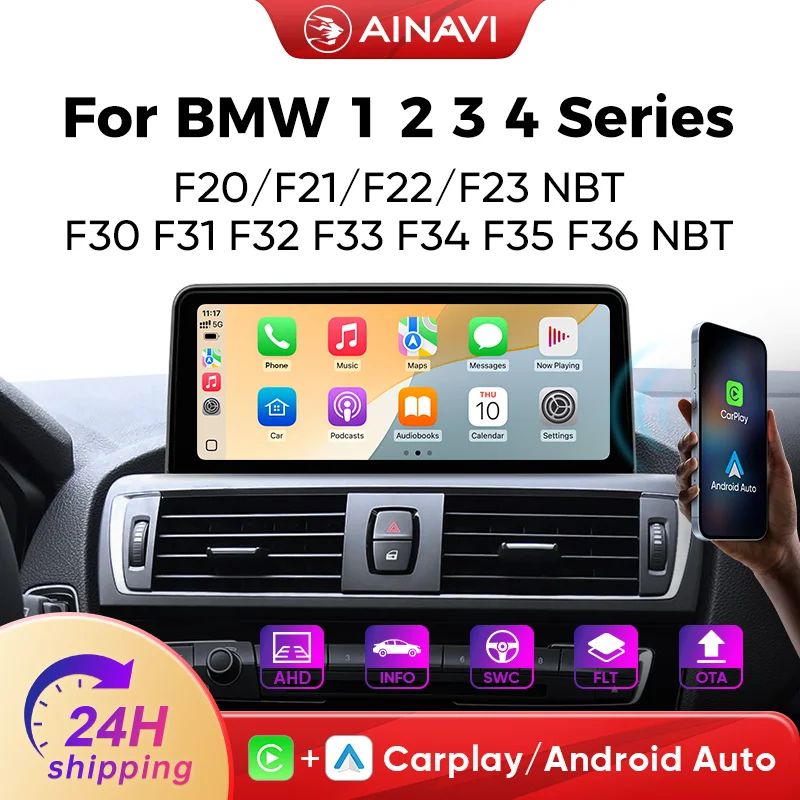 AINAVI 10,25 Zoll Autoradio für BMW 1 2 3 4 Serie F20 F21 F22 F23 F30 F31 F32 F33 F34 F35 F36 NBT Linux-System Bluetooth Wireless Carplay Android Auto Autoradio Autobildschirm Auto-Infotainment