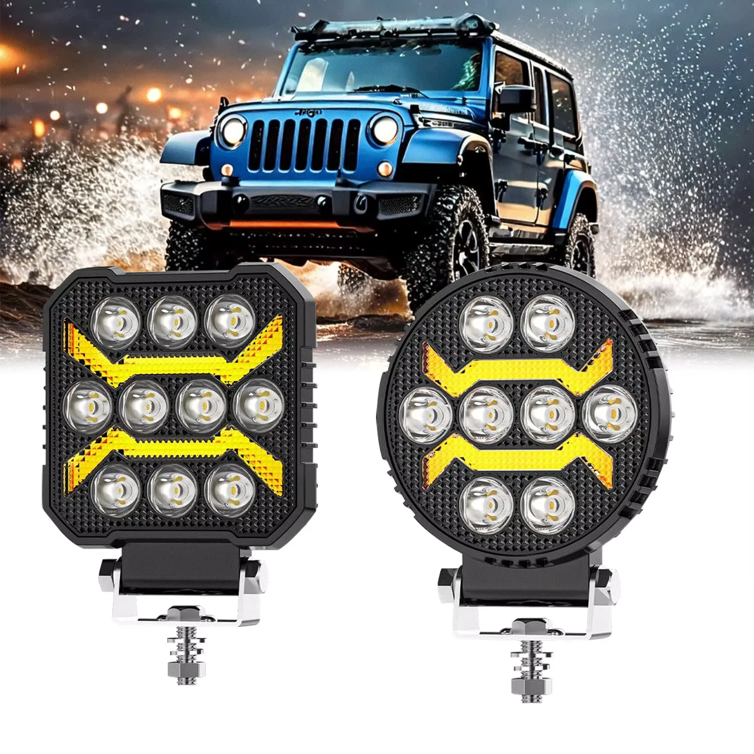 

4 inch Day Running Lights White Yellow Modified LED Work Lights Off-Road Vehicle Spotlights Motorcycle Car ATV SUV 4X4 Headlight