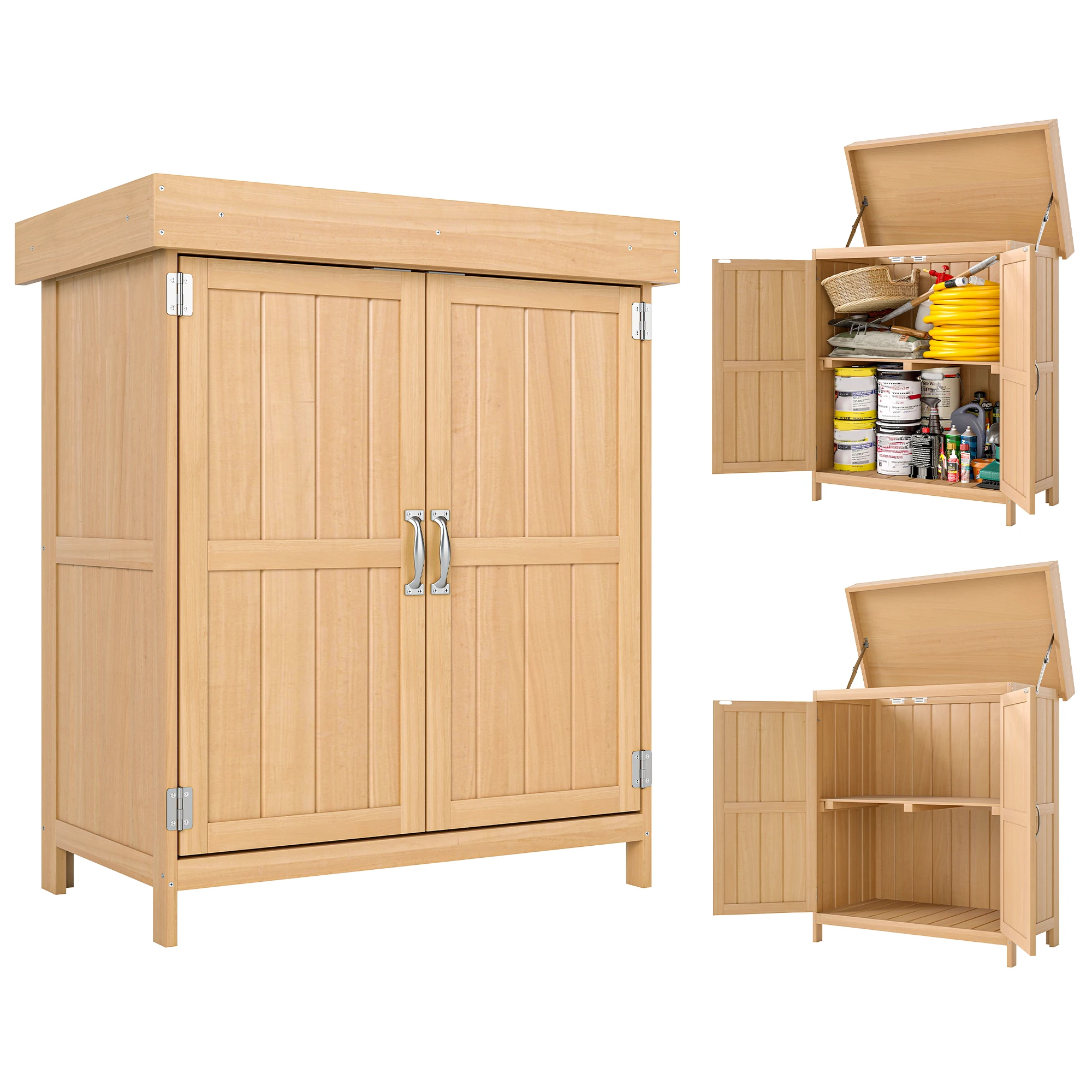 Outsunny tuinkast op standaard Dubbele plankdeur en verstelbaar gebogen dak dim. 74L x 43l x 88H cm massief hout van grenen