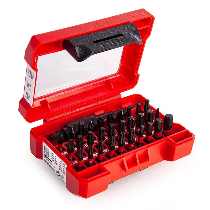 Milwaukee 4932464240 Shockwave 32PCS Impact Duty Bit Set di supporti esagonali Punta da trapano Durevole antiscivolo Antiruggine Accessori per utensili elettrici