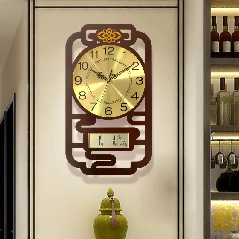 Sweep Movement Wall Clock Wooden Unique Design Vintage Art Wall Clock Aesthetic Corner Interior Horloge Mural Home Decor Items