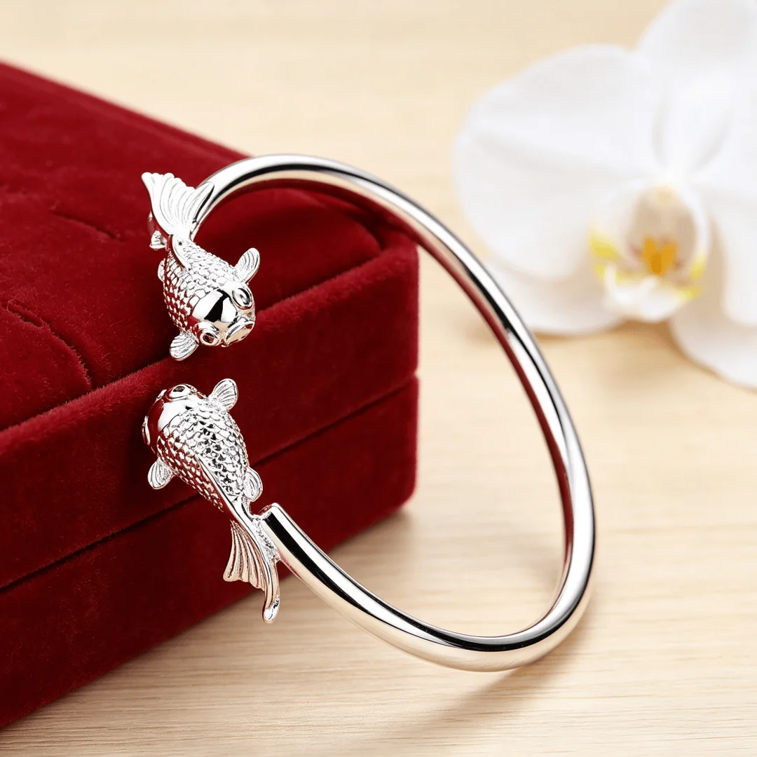 Hot Street fashion 999 Sterling Silver adjustable Classy goldfish bracelets Bangles for women party wedding jewelry Holiday gift