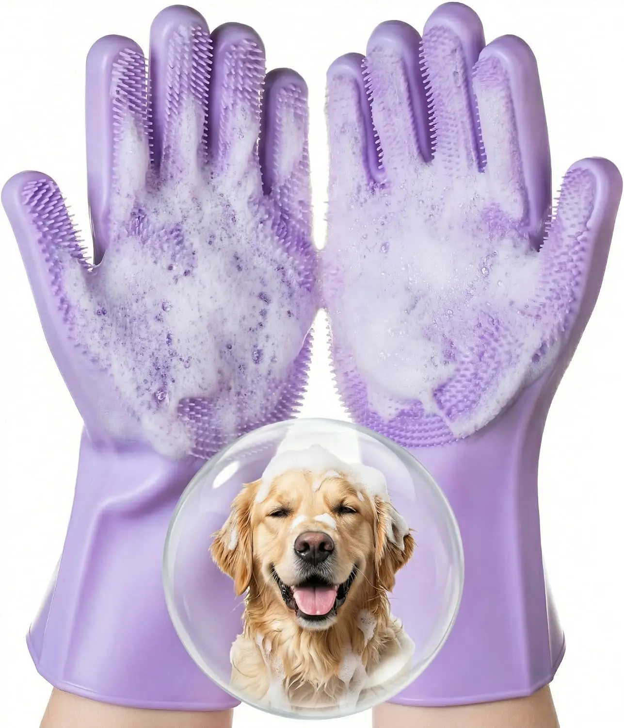 

Pet Grooming Gloves 1 Pair: Soft Silicone Dog Washing Gloves - Bathing Scrubber Brush Mitt for Shedding Fur Removal & Massage for Dogs, Cats, Horses