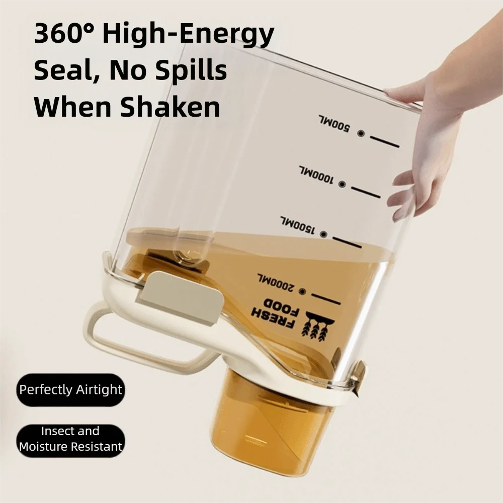 

With Handle Food-grade PP Cereal Storage Dispenser with Measuring Cup Transparent Rice Containers Airtight Storage Tank Kitchen