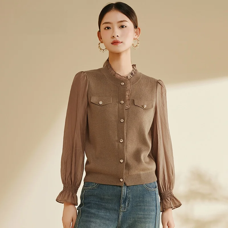 

Mayking Beau женский верблюжий топ, весенне-осенняя длинная футболка-свеч обычной длины, полиэстер, акрил, нейлон, шерсть, смесь