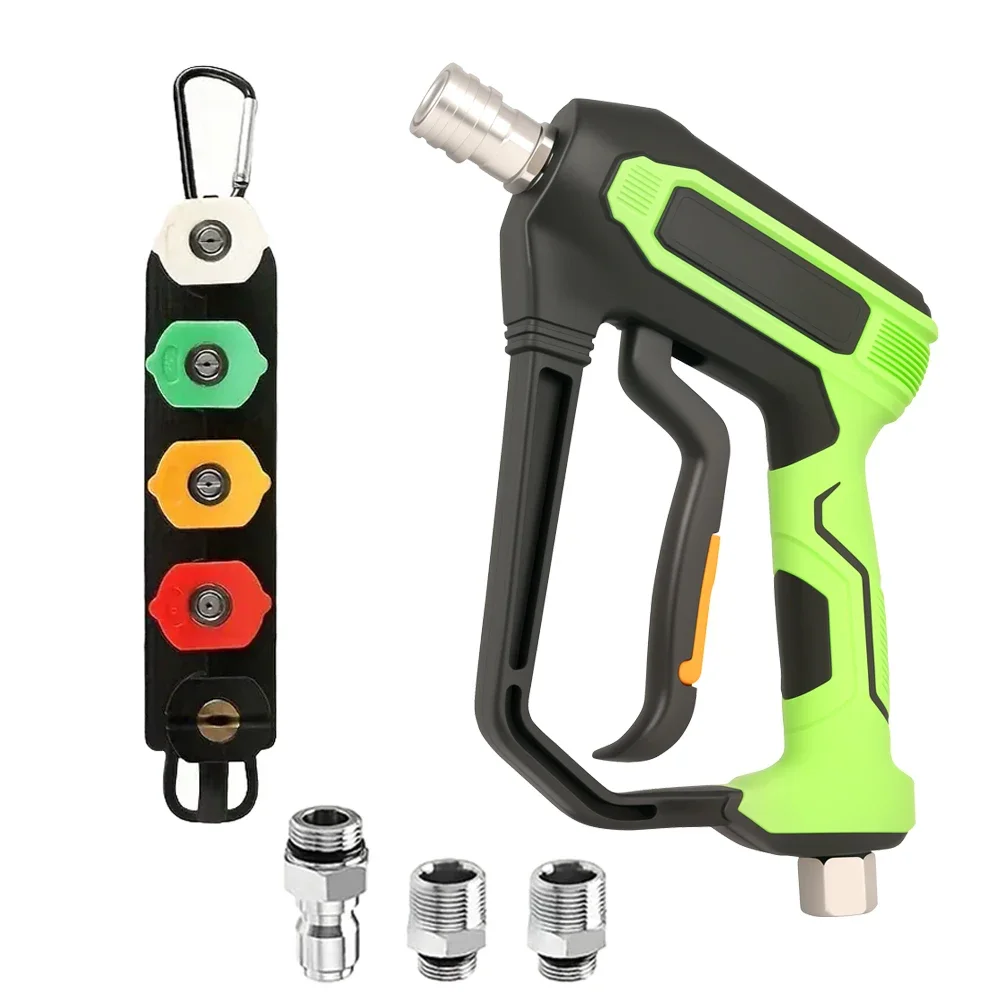 Heavy Duty Short Pressure Washer Gun Kit for Car/Home Cleaning, 5 Storable Color-Coded Nozzles + M22-14/15/3/8 Quick Connect Set