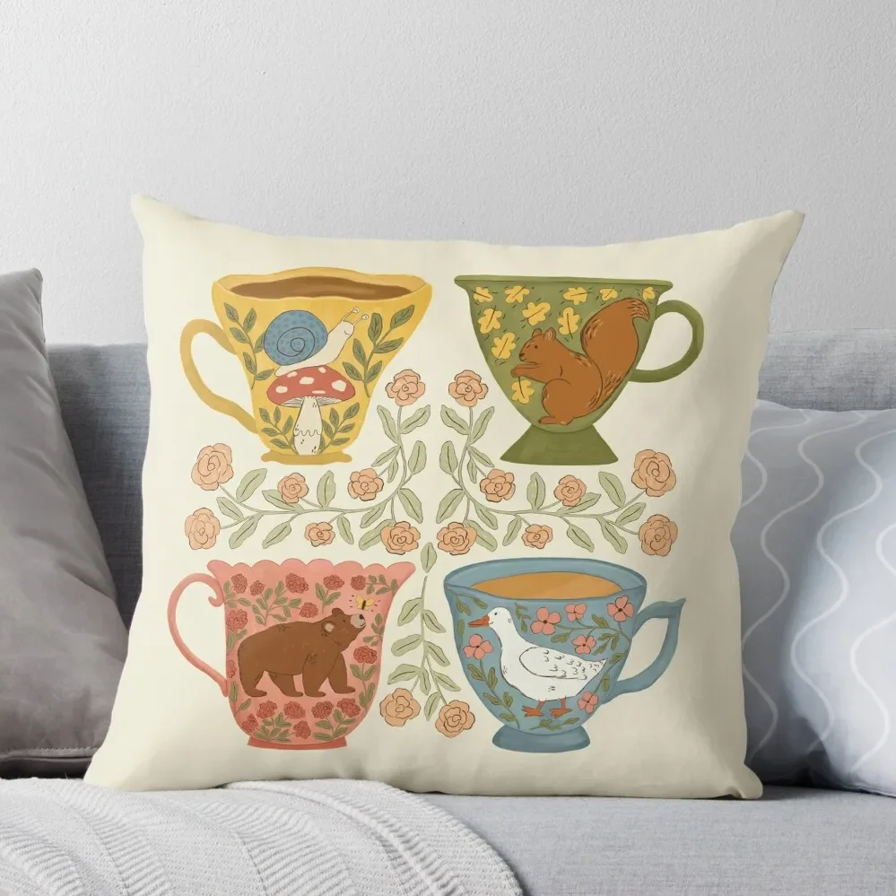 

Floral Animal Teacups Throw Pillow christmas ornaments 2024 Throw Pillow