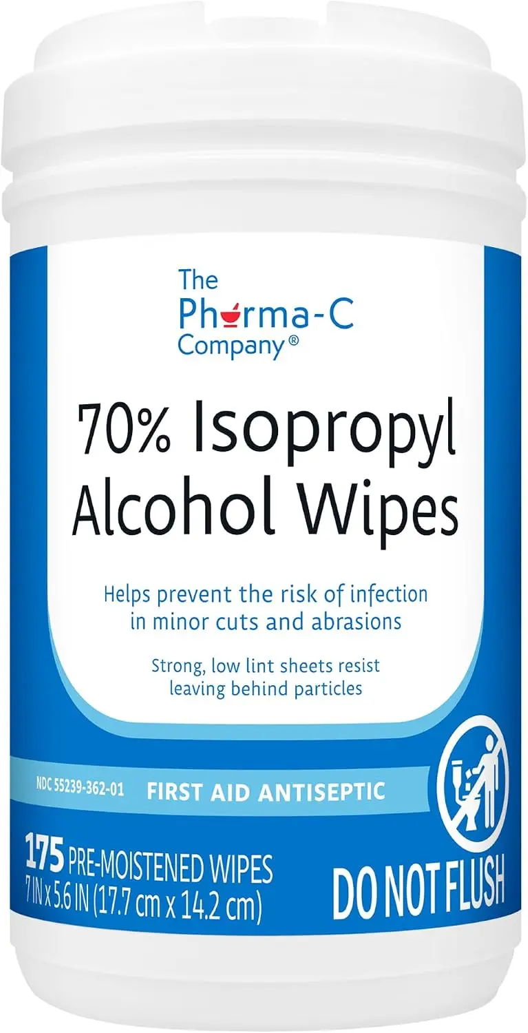 

70% Isopropyl Alcohol Wipes [175ct] - Large Durable IPA Wipes, First-Aid Antiseptic Wound Cleaner with Moisture Lock Lid