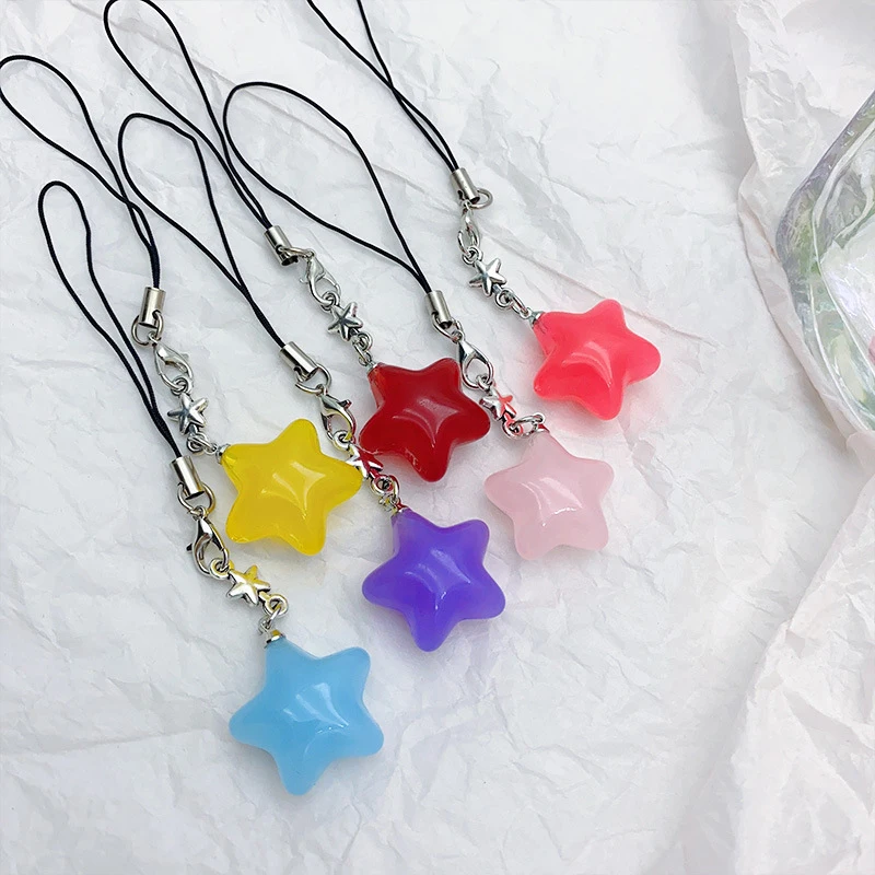 Candy Color Star Mobile Phone Lanyard Cute Simple Pentagram Phone Chain For Girls Phone Strap Keychain Accessories