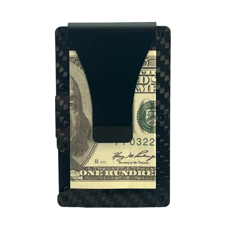 Minimalist  Wallet for Men, Money Clip Cash Strap Wallet, RFID Blocking Metal Wallet Aluminum Card Holder(Carbon Fiber)