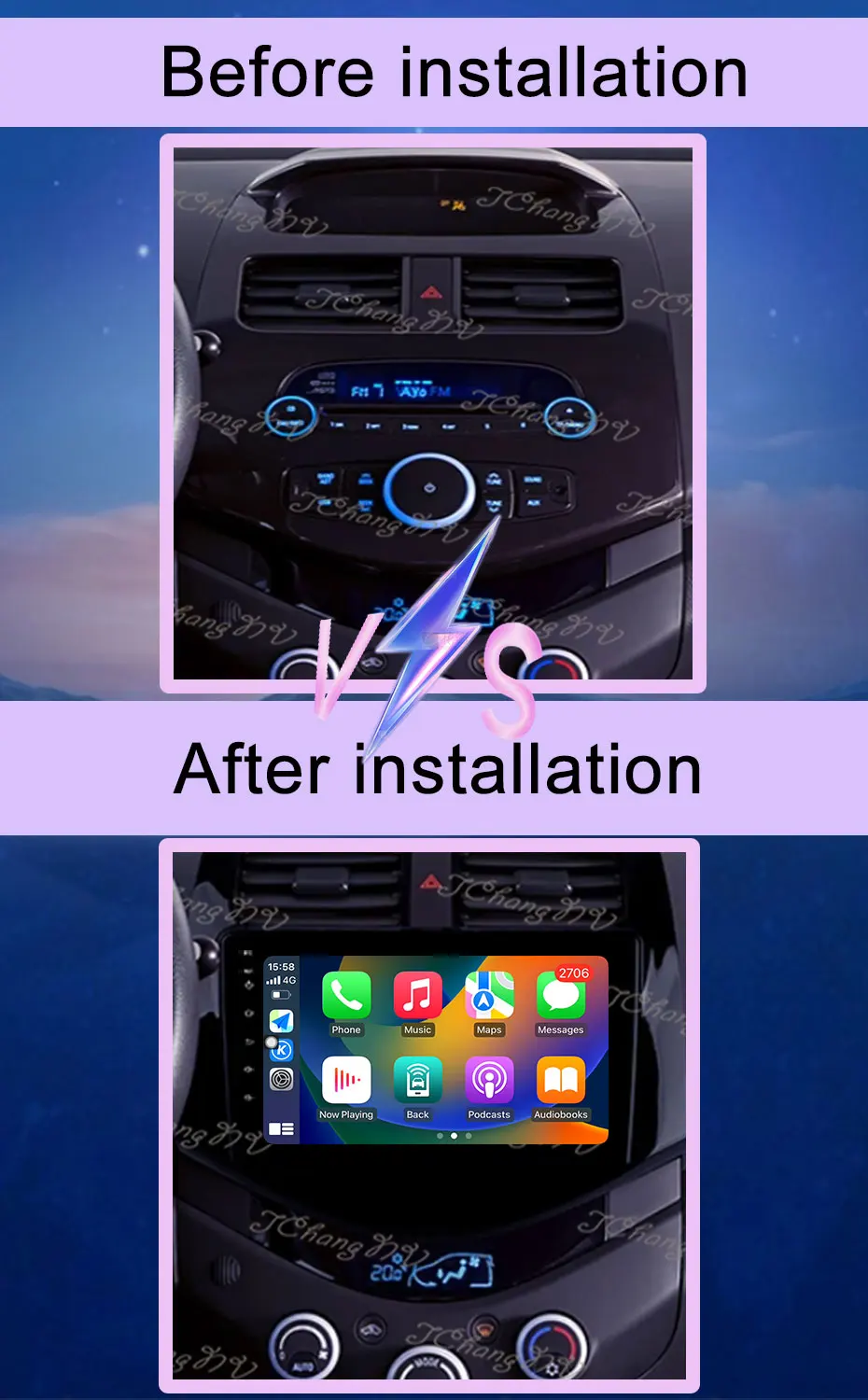 QLED-Bildschirm für Chevrolet Spark M300 2009–2016 CarPlay Autoradio Video Audio Multimedia Player Split Screen GPS-Navigation – Detail 1