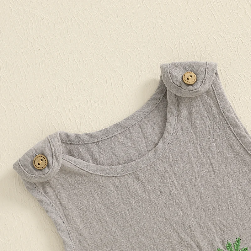 بدلة رومبير صيفية للأطفال بدون أكمام مطرزة على شكل جزرة لحديثي الولادة من البنات والأولاد ملابس لطيفة