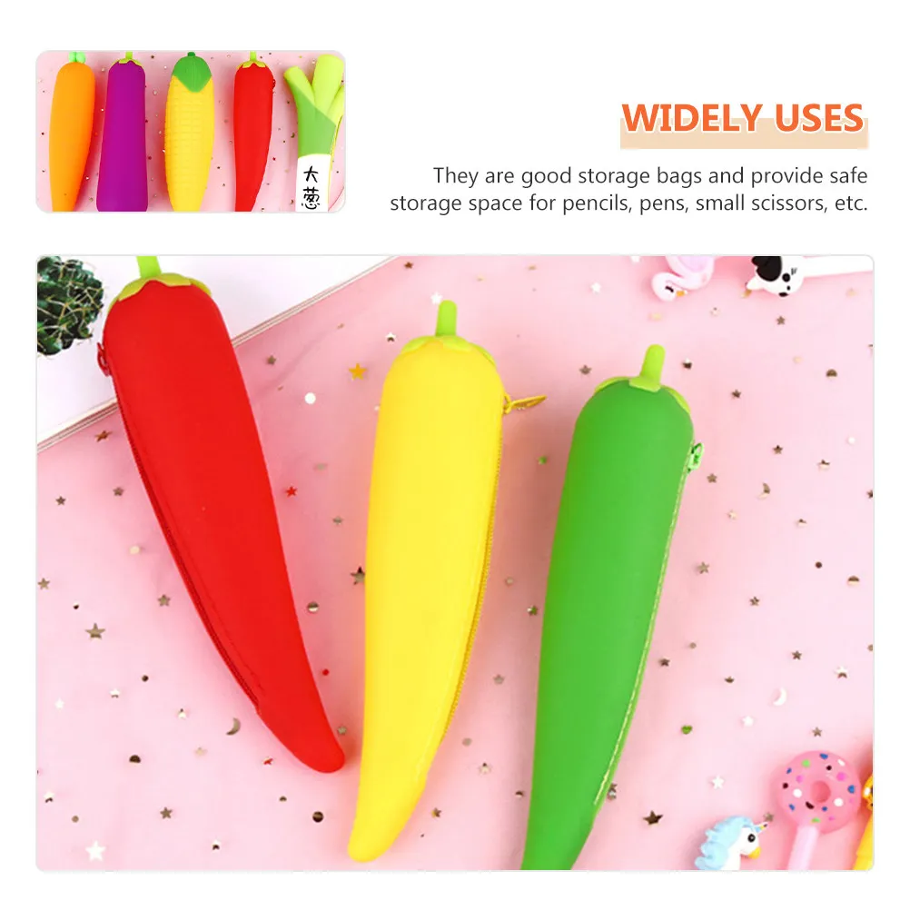 2Pcs Fruit Themed Pencil Case Silicone Cartoon Vegetable Pen Bag Washable Wear Resistant Stationery Organizer School Supplies