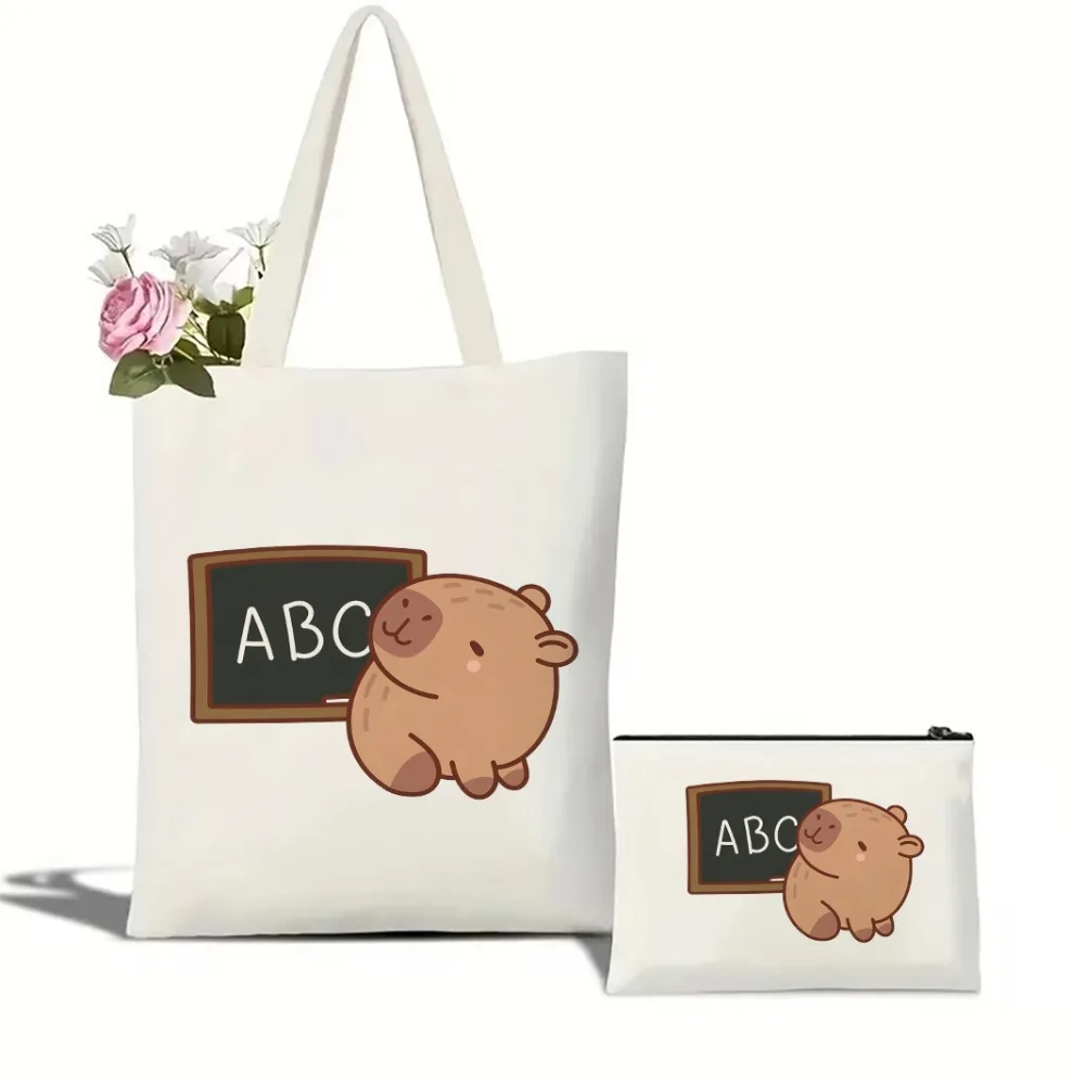 حقيبة كتف قماشية عصرية كابيبارا نمط القلب حقيبة اليوغا قابلة لإعادة الاستخدام صديقة للبيئة كيس الصالة الرياضية مثالية للتنقل في مكتب اليوغا