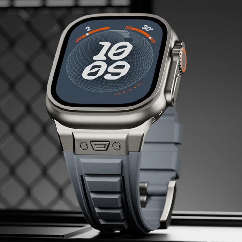 

Silicone Sports Band for Apple Watch Ultra 1/2 49mm Iwatch Series 9 8 7 6 5 4 Se 3 2 45mm 44mm 42mm Luxury Mecha Style Men Strap