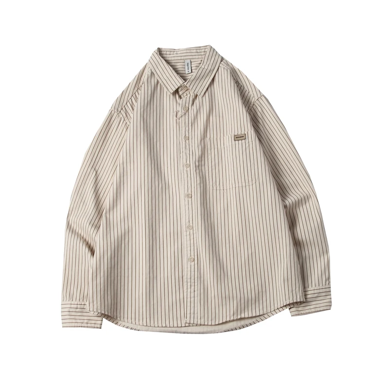 

Waed Pure Cotton Long Sve Men's irt Retro Loose Fit Autumn Workwear Striped Casual irt Youth Faion Wear Resistant