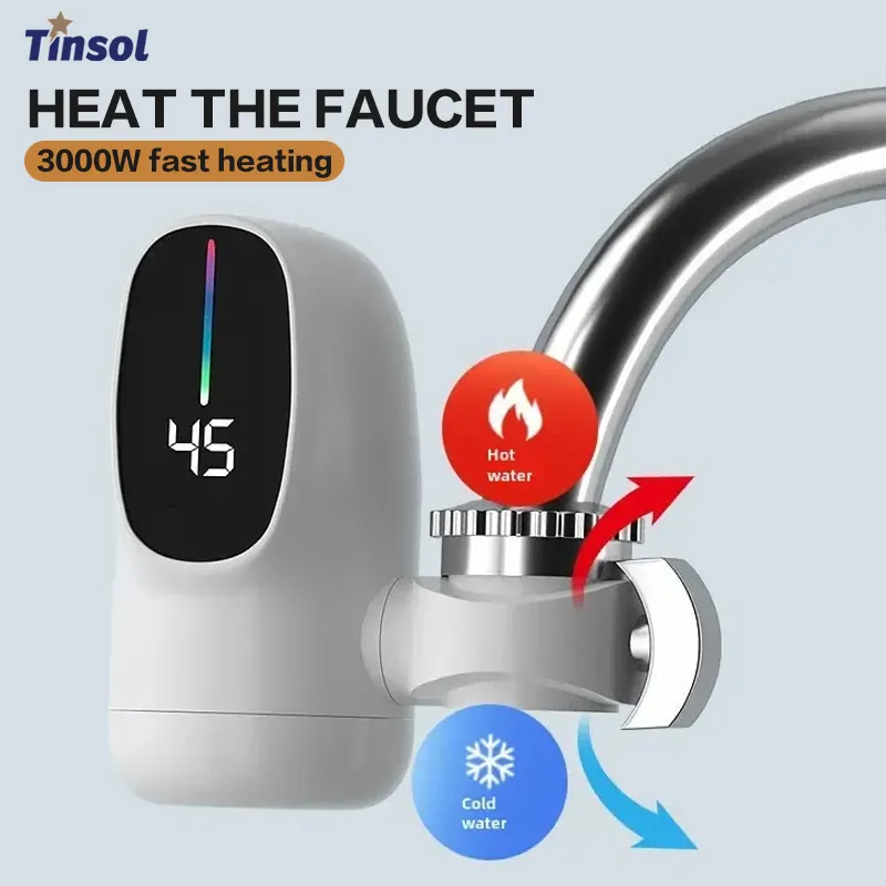 TINSOL 3000W Instant Hot Faucet Hot and Cold Water Heater Electric Kitchen Fast Heating Faucet with Temperature Display