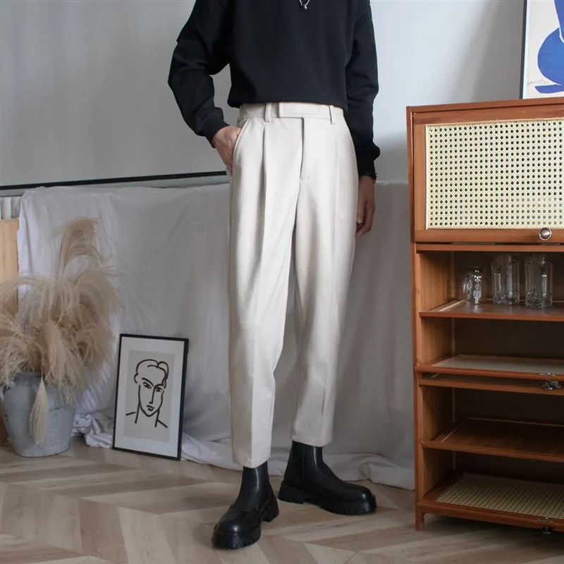 

Men's Thiened Loose Straight Leg Pants Harlan Sle Casual Westwear Nine-Tenths Boots Matching Woolen Trousers