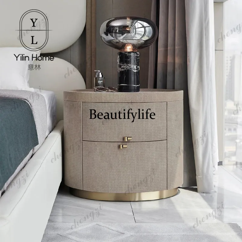 YL Italian modern light luxury oval marble bedside table model room villa master bedroom storage storage cabinet customization