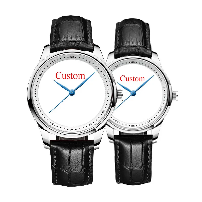 Couple Watches Men Women Wristwatch Custom Logo Photo Bamboo Pattern Genuine Leather