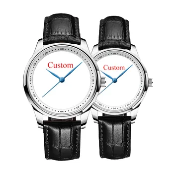 Paar Horloges Mannen Vrouwen Horloge Custom Logo Foto Bamboe Patroon Lederen