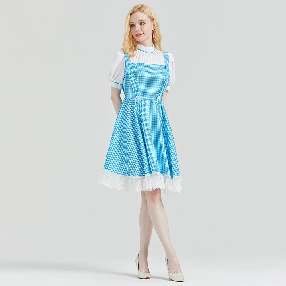 Halloween Cosplay Carnival Costume for Women Wizard of Oz Adult Dorothy Gingham Dress