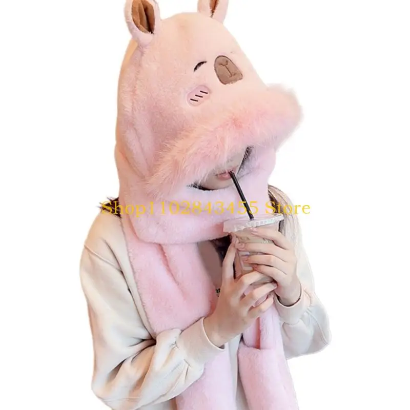 49MC الدب الأذن أفخم وشاح قفازات قبعة للطقس البارد إيرفلاب قبعة للطلاب فتاة في الهواء الطلق الشتاء النشاط الأذن قبعة واقية