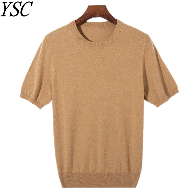 2024 Short Sleeve Men Knitwear Silk Wool  Sweater O-Neck Classic Loose Cool Quality  Business Pullover Basic Clothing  Tops