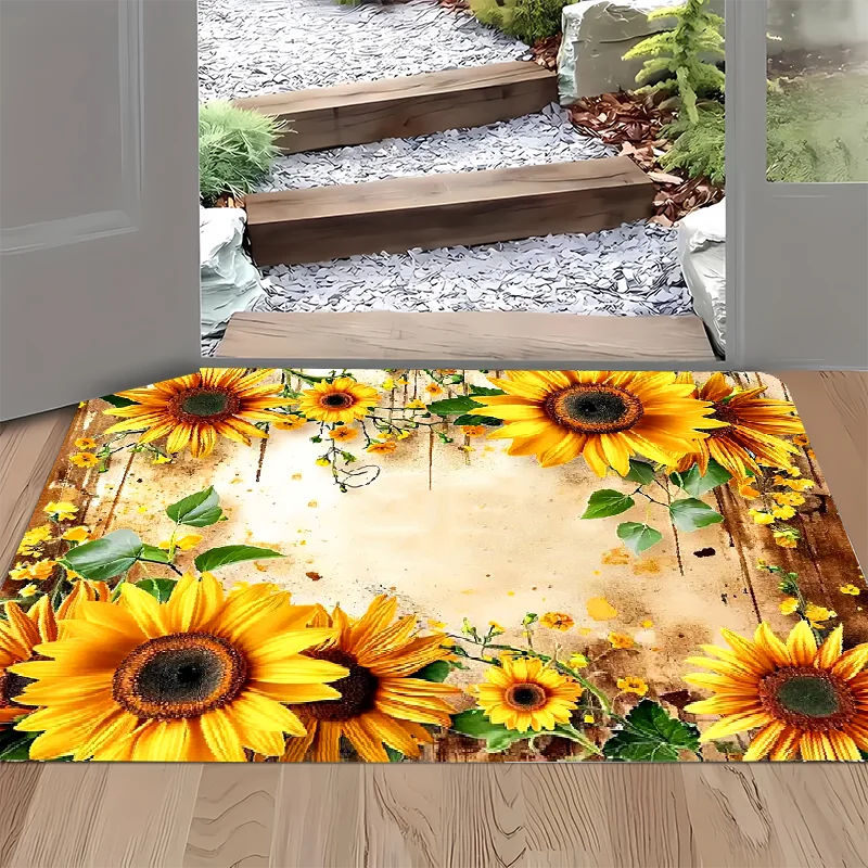 

1PC Sunflower Pattern Kitchen Rugs Non-Slip Home Door Mats Pop design Bathroom Rugs Bath Mat Carpet for Home Sink Laundry Decor