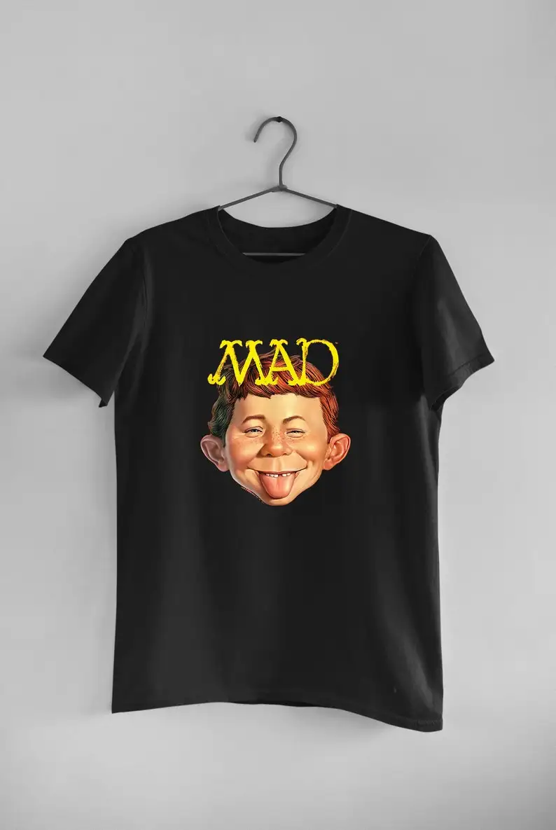 

Mad Alfred E Neuman Mascot Boy Magazine Men's Black Tee Clothing Tshirt Size S- 4XL Best Gift