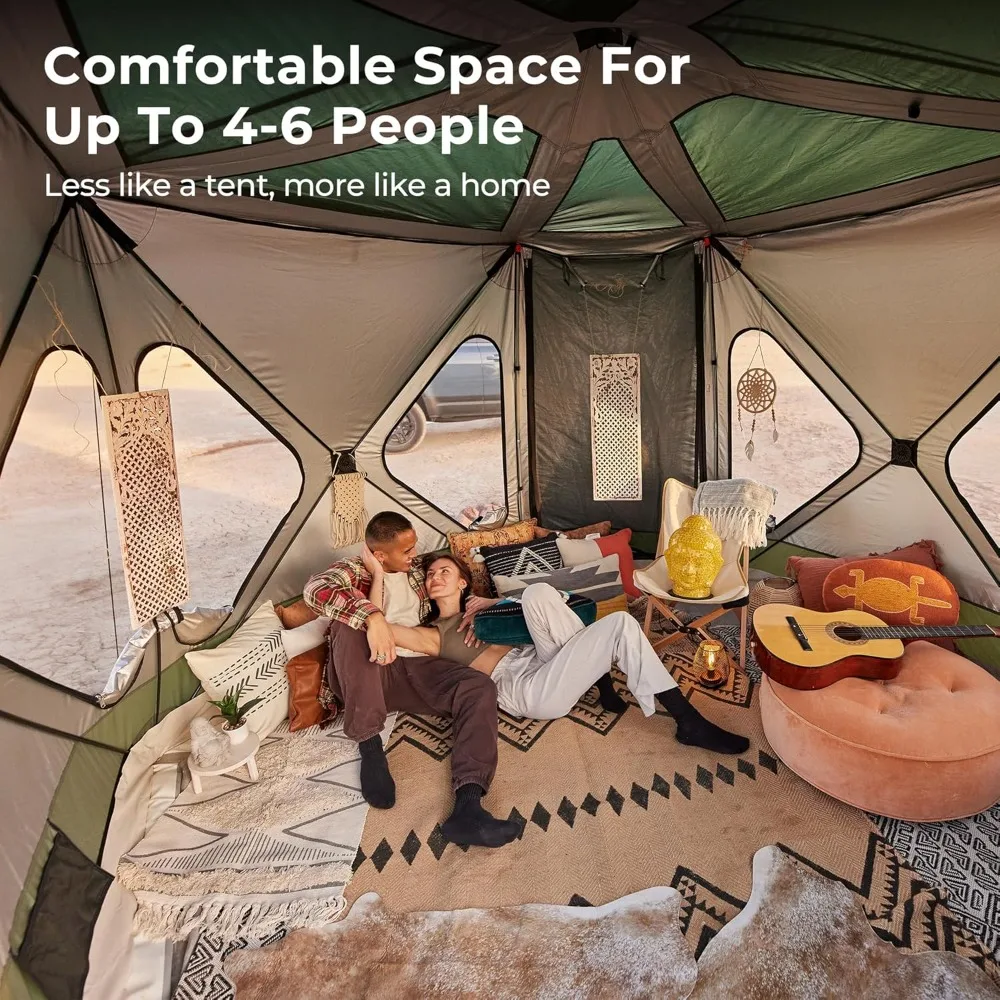 Space Camping Tent XL, 4-6 Person Large Family Tent with 6'10'' Height, 2 Doors, 8 Windows, Waterproof Pop Up Easy Setup