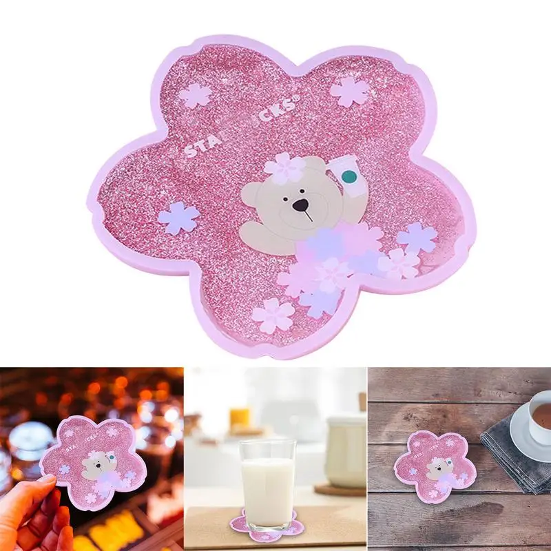 Cute Coasters Rabbit Romantic Cherry Blossom Season Ocean Quicksand Silicone Water Cup Mug Placemat Cushion Insulation robust