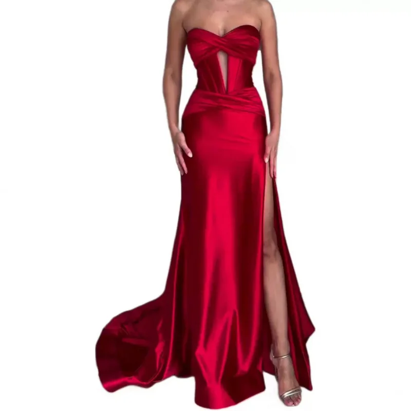 

Европейское и американское элитное элегантное длинное вечернее платье с открытыми плечами и широким подолом для банкетов и подружек невесты