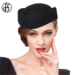 FS 2024 Małe czapki dla kobiet ze sztucznymi perłami Elegancki beret w stylu vintage Wełniany filc Fedoras Fascinator Ślub Kościół Czapka zimowa