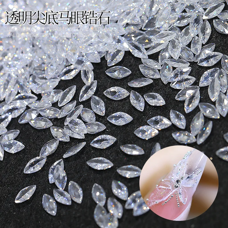 50PCS Mini Glitter Clear Transparent Sharp Zirconia Diamond Crystal Nail Art Rhinestones Decoration Manicure Parts Supply