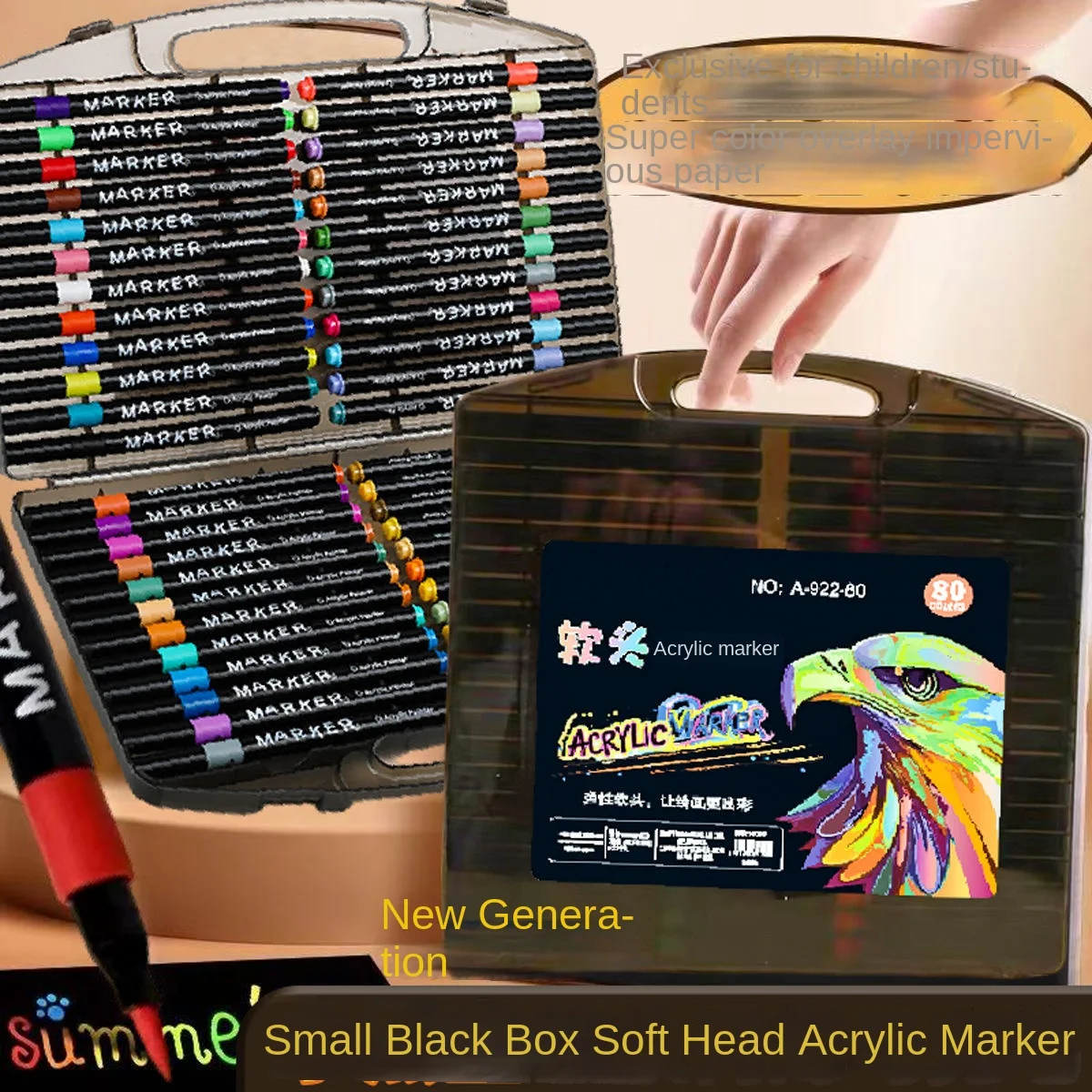 قلم تحديد أكريليك بألوان مختلفة برأس ناعم 24/80 لونًا، قلم جرافيتي ملون، مقاوم للماء، غير شفاف، برأس ناعم مائي #3