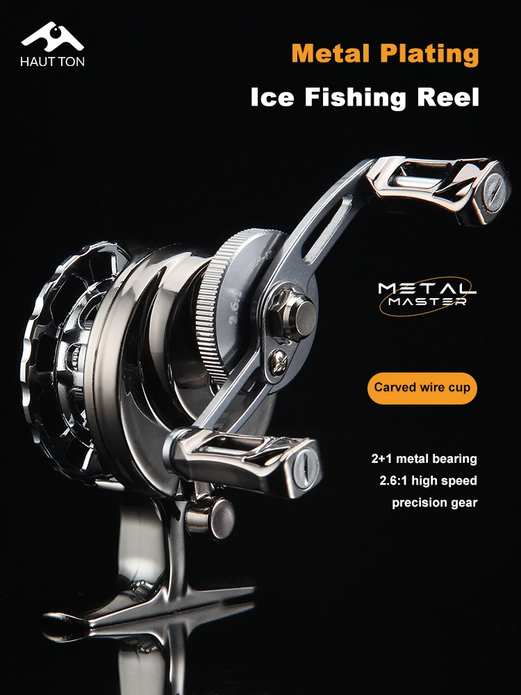 Metal Ice Fishing Reel Winter Fishing Reel Dual Handle High Foot Design Lightweight Hollow Body Large Spool 2.6:1 Gear Ratio