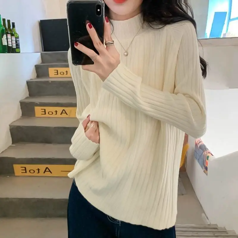 Soft Thickened Knitted Sweater Casual Loose High Collar Women's Autumn Winter Inner And Outer Wear Thickened Knit Base Shirt